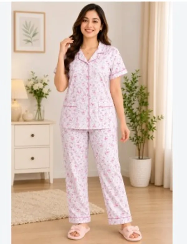 Pink_Floral_Print_Short_Sleeve_Sleepwear_Set_for_Women