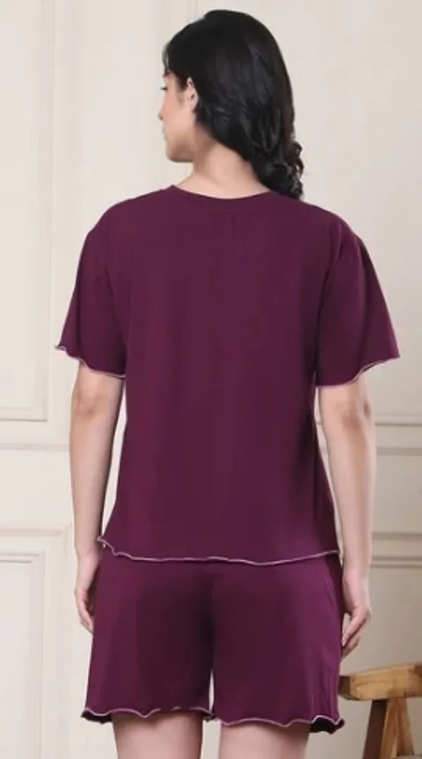Burgundy_Relaxed_Fit_Short_Sleeve_Night_Suit_Set_For_Women