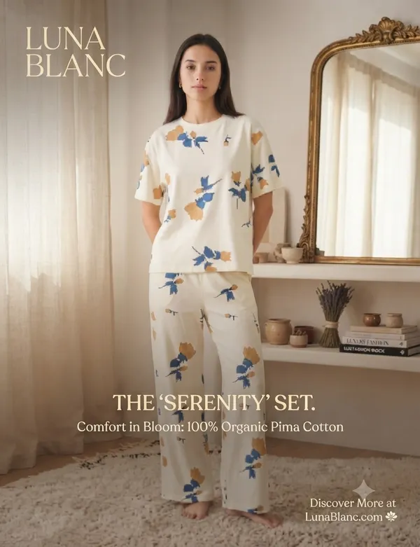 Cream_Organic_Cotton_Floral_Print_Pajama_Set_For_Women