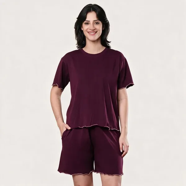 Burgundy_Cotton_Relaxed_Fit_Short_Sleeve_Night_Suit_Set_For_Women