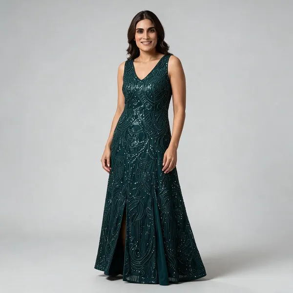 Green_Sequin_Sleeveless_A-Line_Maxi_Dress_For_Women