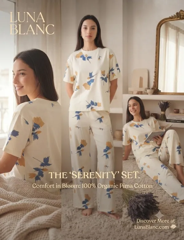 Cream_Organic_Cotton_Floral_Print_Pajama_Set_For_Women