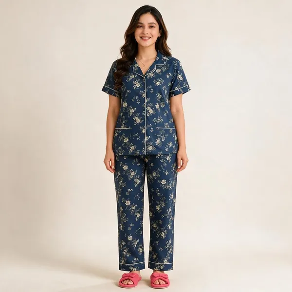 Blue_Cotton_Floral_Print_Relaxed_Fit_Pajama_Set_For_Women