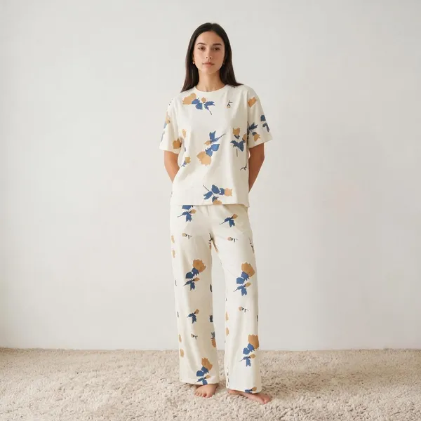 Cream_Organic_Cotton_Relaxed_Floral_Print_Pajama_Set_For_Women