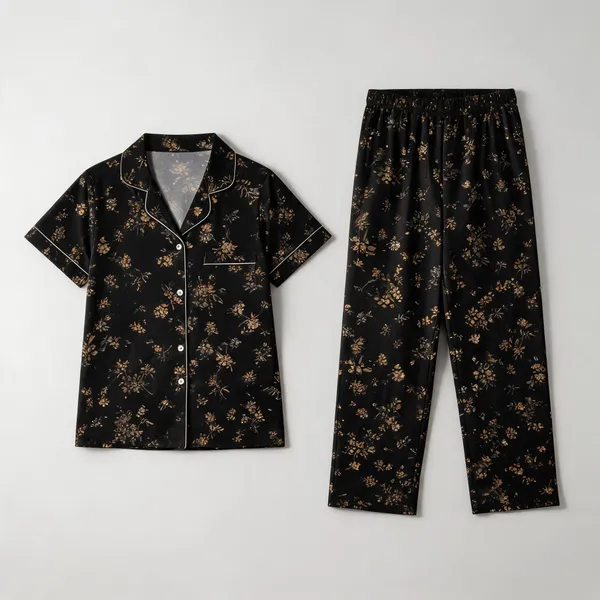 Dark_Green_Cotton_Floral_Print_Relaxed_Fit_Night_Suit_Set_For_Women