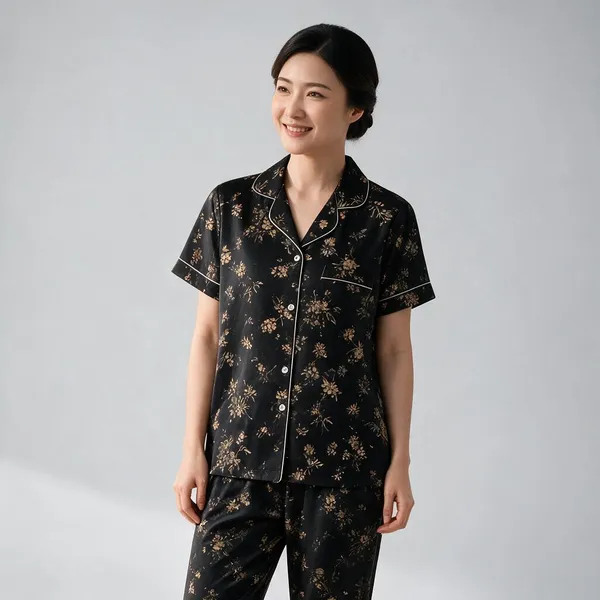Dark_Green_Cotton_Floral_Print_Relaxed_Fit_Night_Suit_Set_For_Women