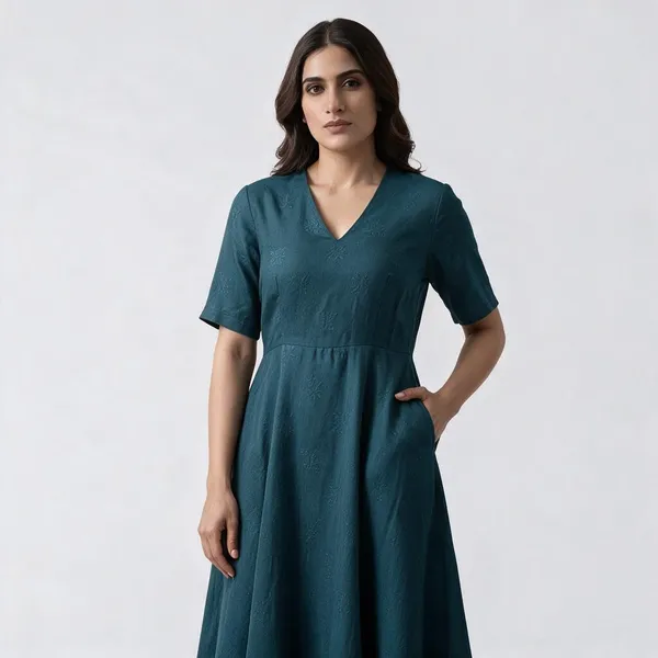 Teal_Fit_And_Flare_Dress_For_Women