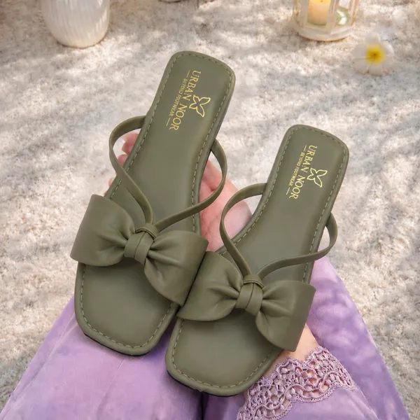 Olive_Green_Bow_Detail_Flat_Sandals_for_Women