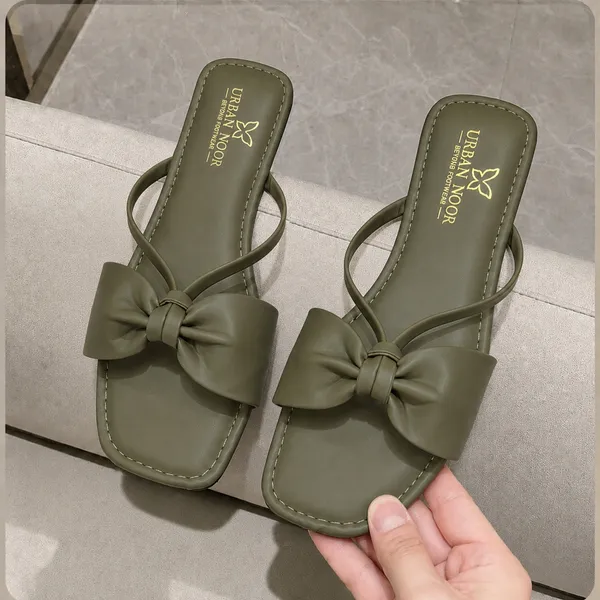 Olive_Green_Bow_Detail_Flat_Sandals_for_Women