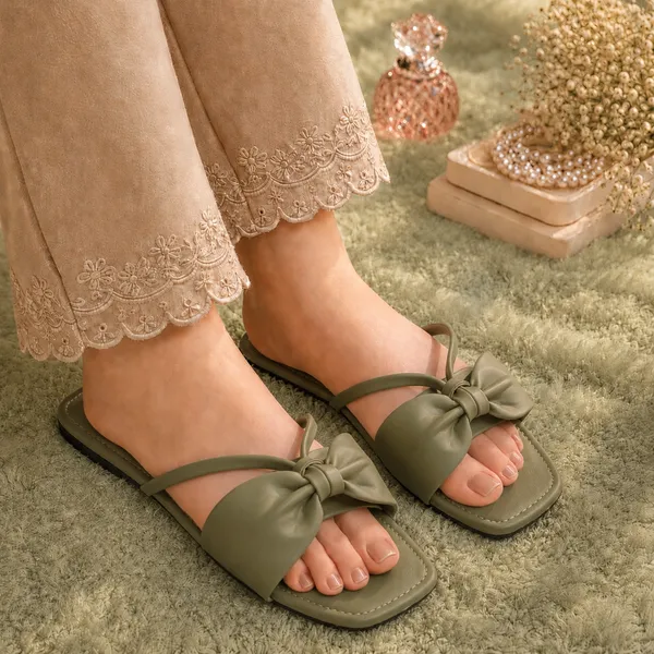 Olive_Green_Bow_Detail_Flat_Sandals_for_Women
