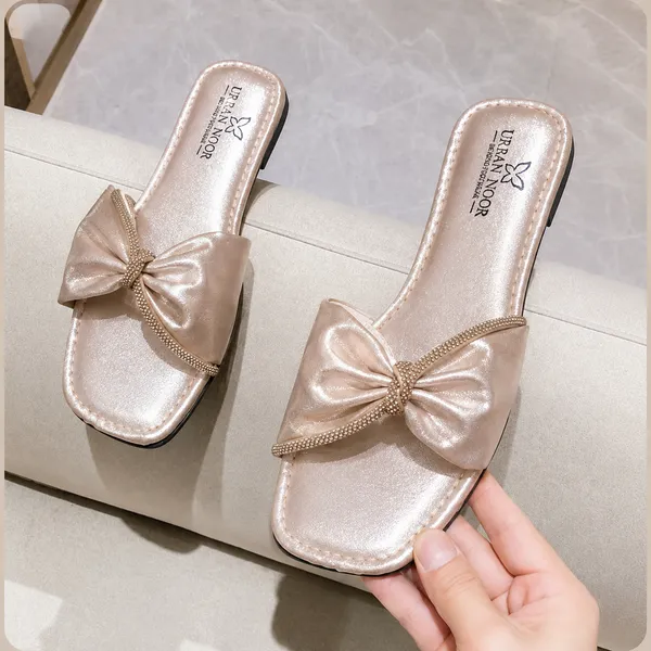 Beige_Satin_Bow_Flat_Slippers_for_Women