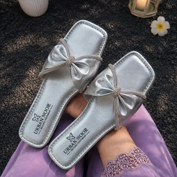 Silver_Synthetic_Flat_Bow_Sandals_for_Women