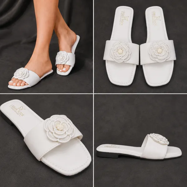 White_Floral_Flat_Sandals_For_Women