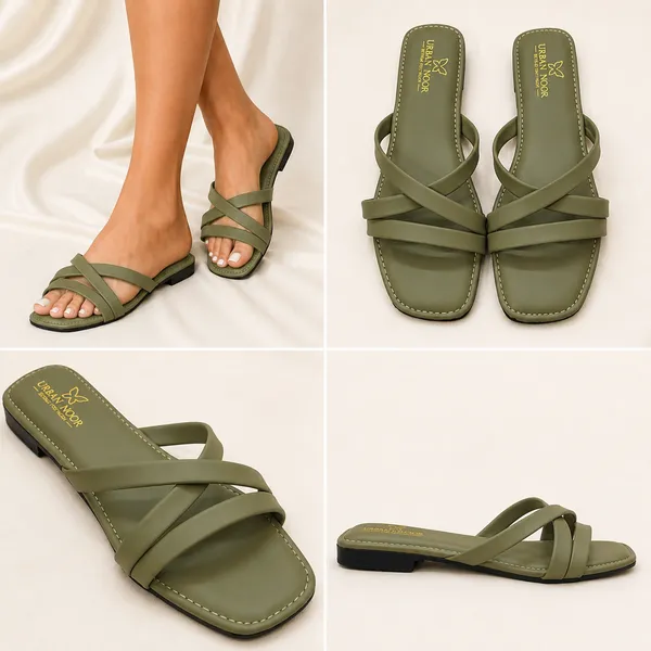 Olive_Green_Bow_Detail_Flat_Sandals_for_Women