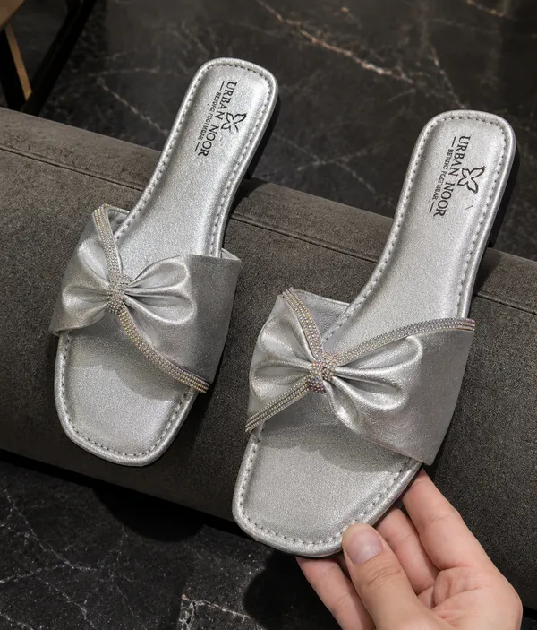 Silver_Synthetic_Flat_Bow_Sandals_for_Women