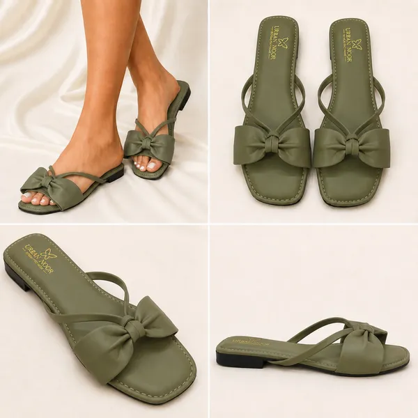 Olive_Green_Bow_Detail_Flat_Sandals_for_Women