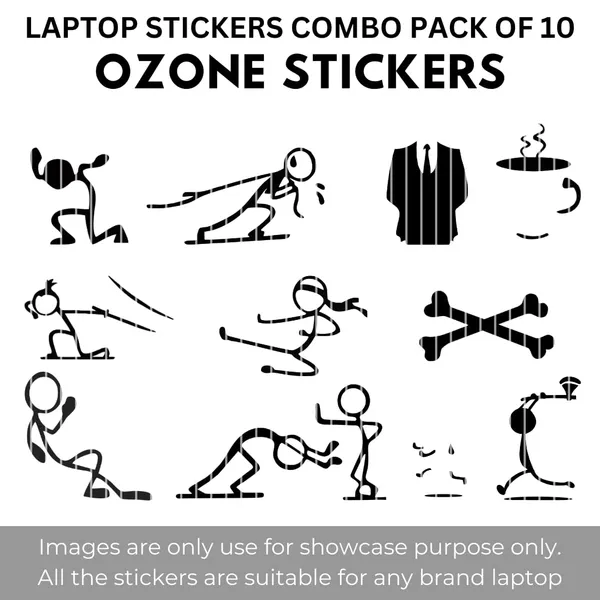 10_Pcs_Funny_Matchman_Doodle_Vinyl_Self_Adhesive_Laptop_Skins_Stickers_Black_Pack_Of_10