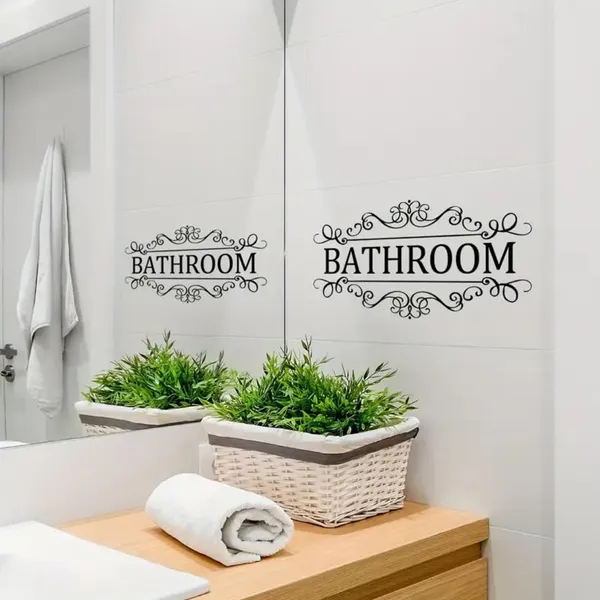1Pc_Decorative_Door_Sign_Decal_Bathroom_Wall_Sticker_With_Floral_Swirl_Design_For_Door_Or_Wall_Decoration_Bathroom_Stickers_Elegant_Decor_Accessory_Black_Pack_Of_2