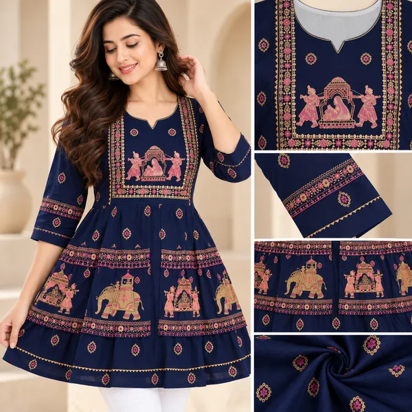 Navy_Blue_Cotton_Printed_Flared_Navratri_Choli_For_Women