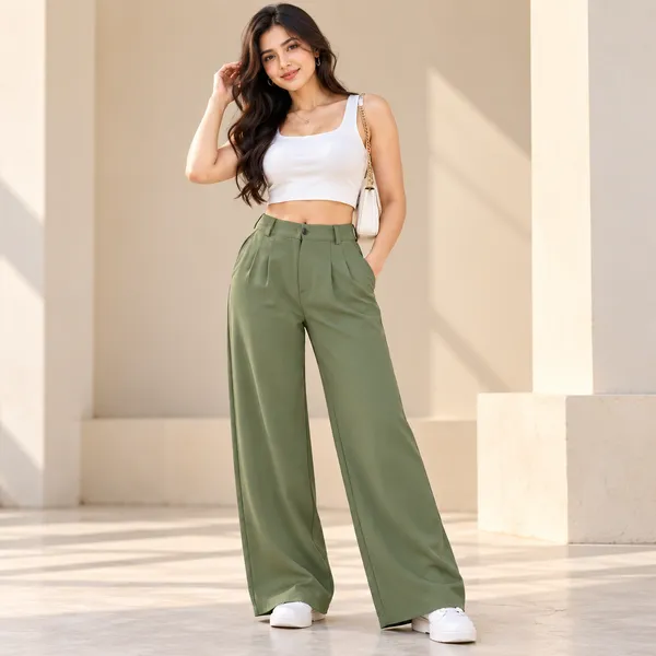 Olive_Green_Cotton_Wide_Leg_Korean_Pants_For_Women