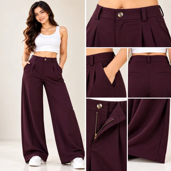 Maroon_Khadi_Cotton_Wide_Leg_Korean_Pants_For_Women