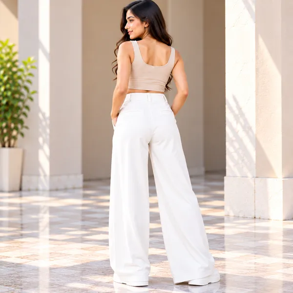 White_Cotton_Wide_Leg_Korean_Pants_For_Women