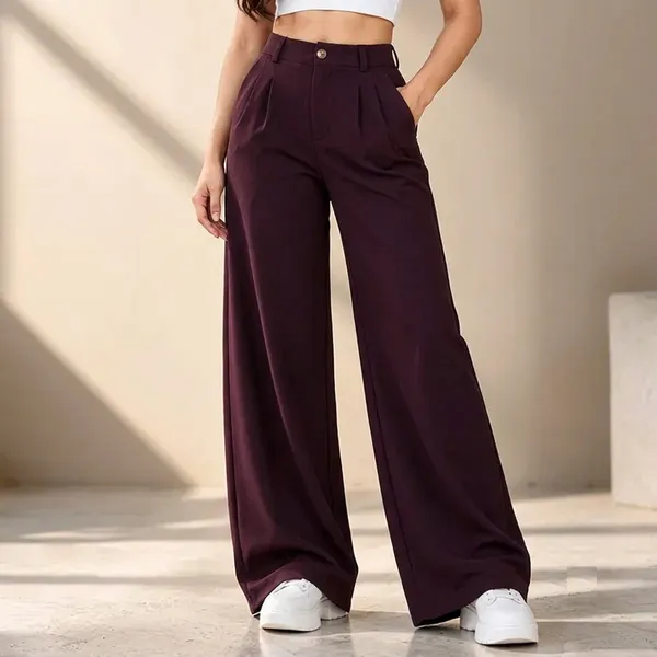 Maroon_Khadi_Cotton_Wide_Leg_Korean_Pants_For_Women