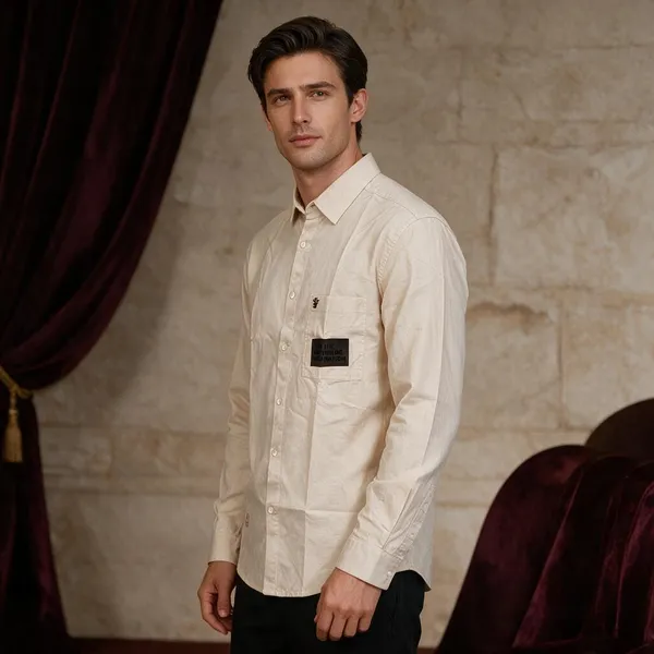 Cream_Stretchable_Cotton_Full_Sleeve_Casual_Shirt_For_Men