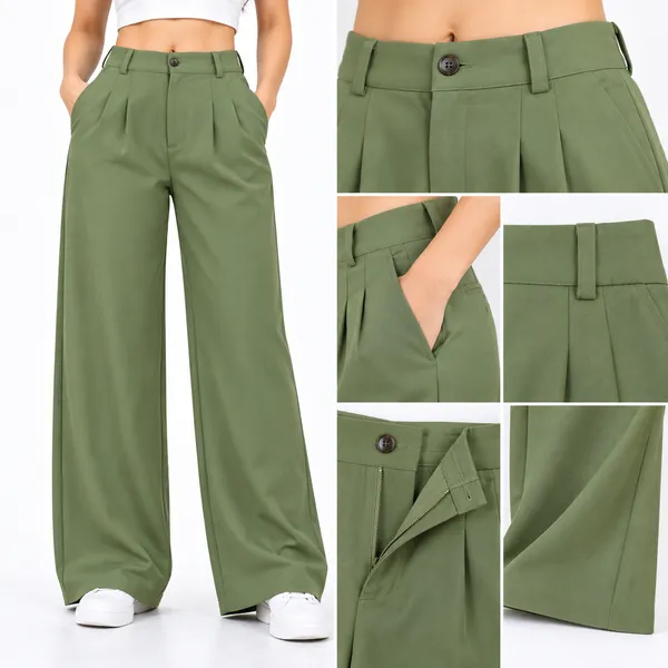Olive_Green_Cotton_Wide_Leg_Korean_Pants_For_Women