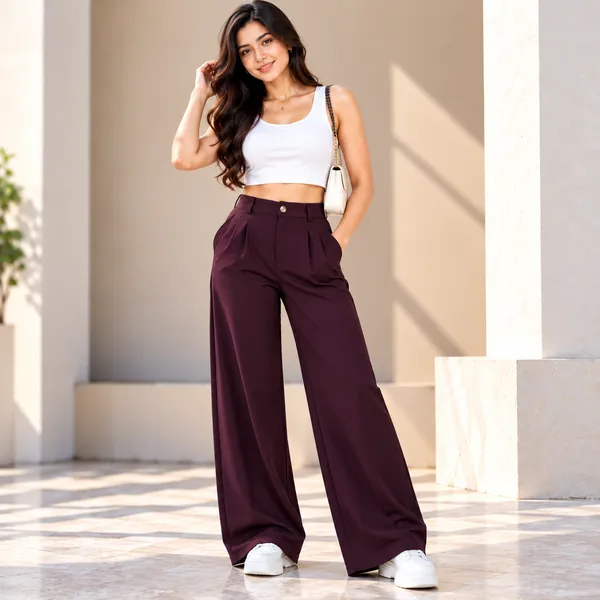 Maroon_Khadi_Cotton_Wide_Leg_Korean_Pants_For_Women