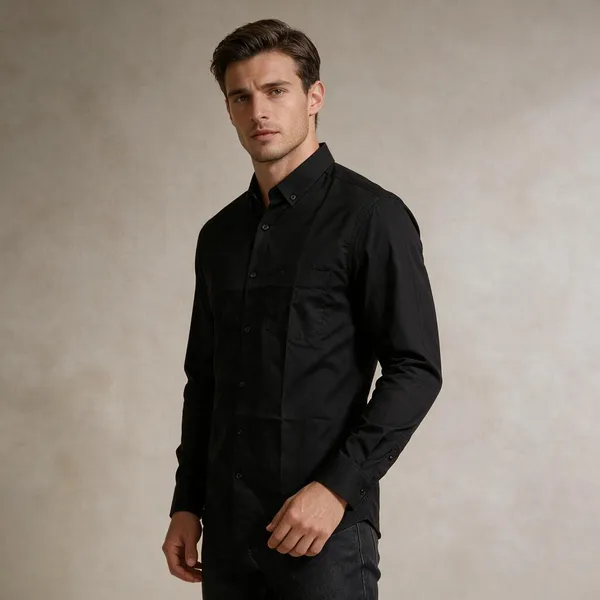 Black_Lycra_Cotton_Regular_Fit_Casual_Shirt_For_Men