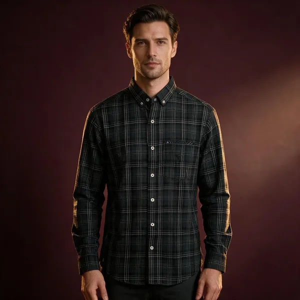 Green_Linen_Oxford_Full_Sleeve_Checked_Shirt_For_Men