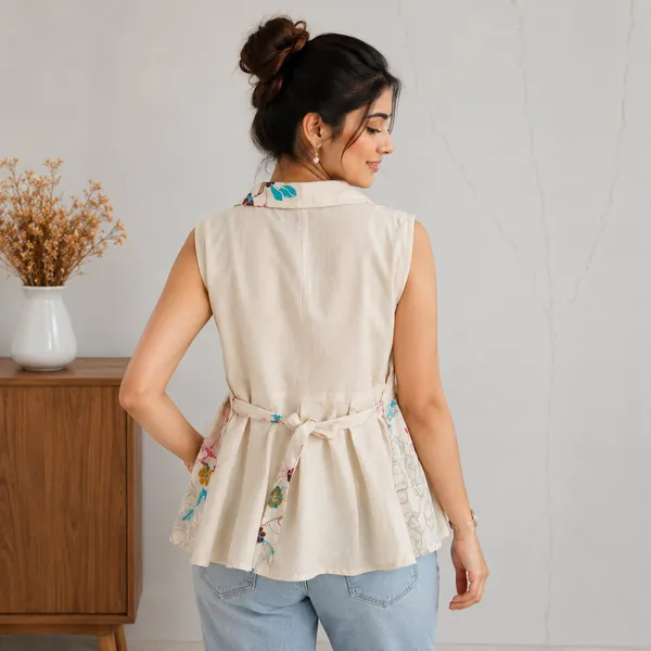Cream_Khadi_Cotton_Floral_Print_Sleeveless_Peplum_Top_For_Women