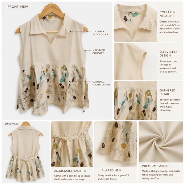 Cream_Khadi_Cotton_Floral_Print_Sleeveless_Peplum_Top_For_Women