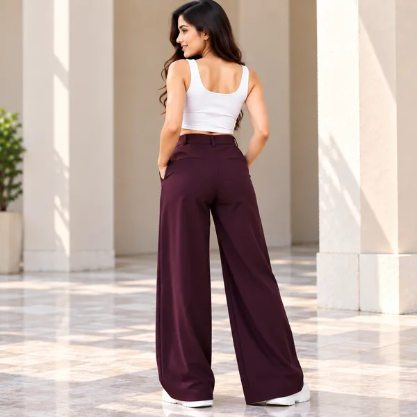 Maroon_Khadi_Cotton_Wide_Leg_Korean_Pants_For_Women