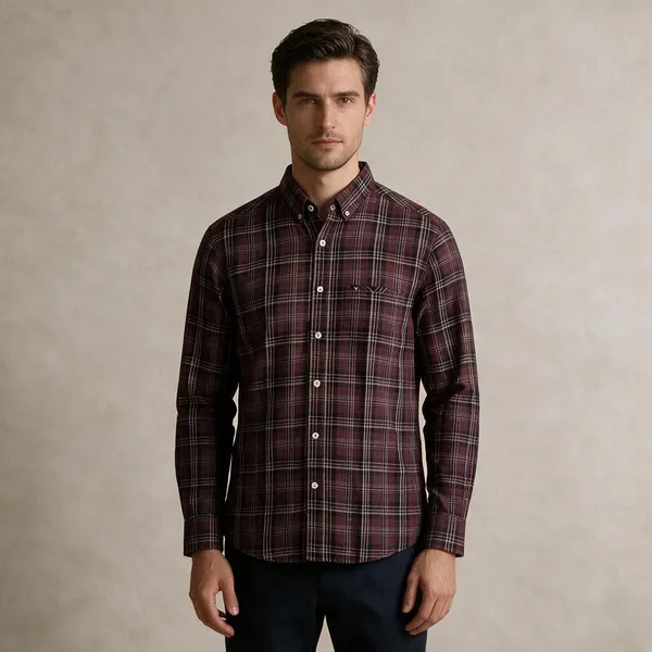 Maroon_Linen_Oxford_Checked_Full_Sleeve_Shirt_For_Men