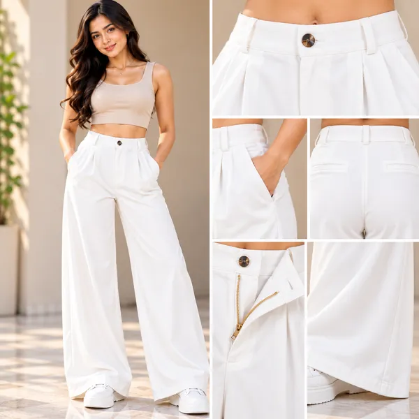 White_Cotton_Wide_Leg_Korean_Pants_For_Women