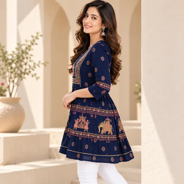 Navy_Blue_Cotton_Printed_Flared_Navratri_Choli_For_Women