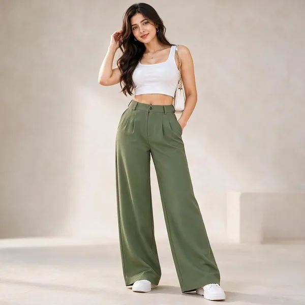 Olive_Green_Cotton_Wide_Leg_Korean_Pants_For_Women
