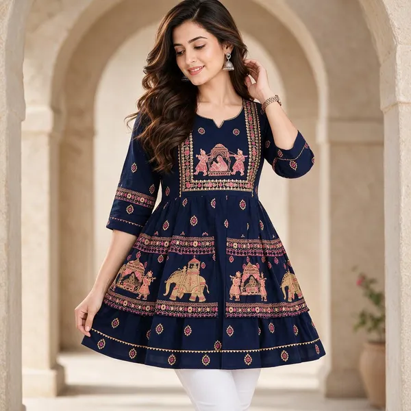 Navy_Blue_Cotton_Printed_Flared_Navratri_Choli_For_Women