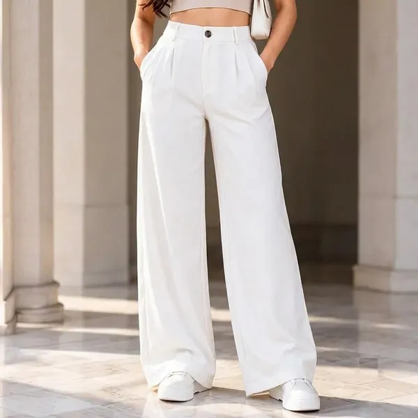 White_Cotton_Wide_Leg_Korean_Pants_For_Women