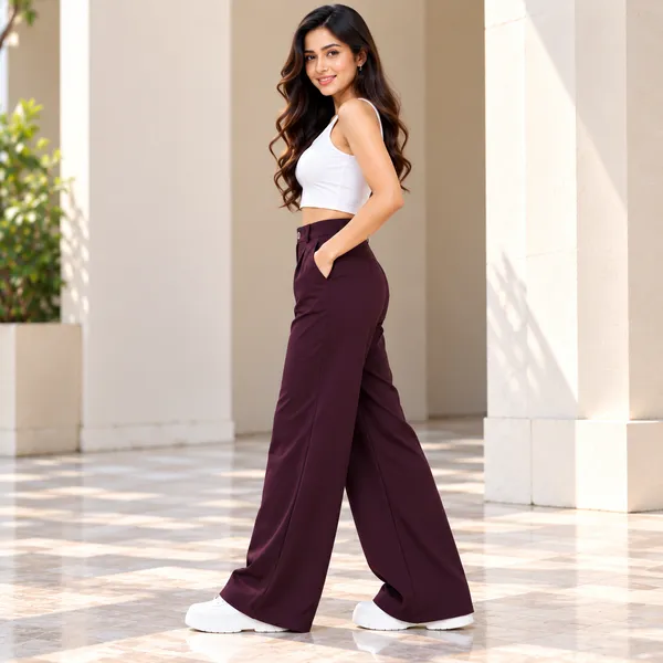 Maroon_Khadi_Cotton_Wide_Leg_Korean_Pants_For_Women