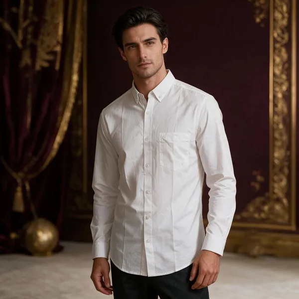 White_Lycra_Cotton_Full_Sleeve_Casual_Shirt_For_Men