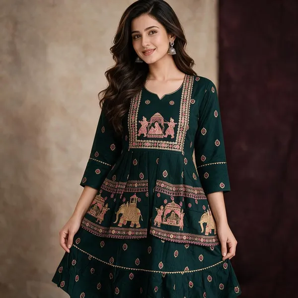 Bottle_Green_Cotton_Flared_Navratri_Choli_Top_For_Women