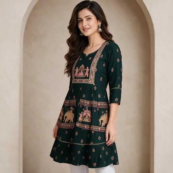 Bottle_Green_Cotton_Flared_Navratri_Choli_Top_For_Women