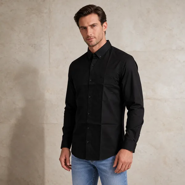 Black_Lycra_Cotton_Regular_Fit_Casual_Shirt_For_Men