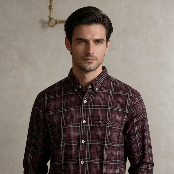 Maroon_Linen_Oxford_Checked_Full_Sleeve_Shirt_For_Men