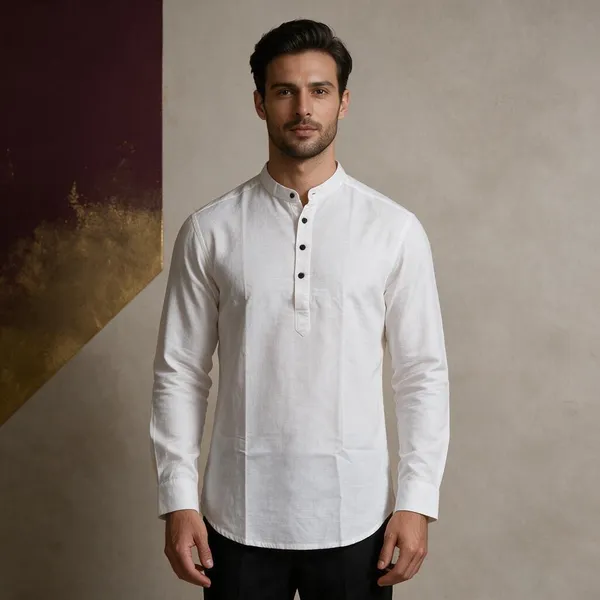 White_Linen_Straight_Kurta_For_Men