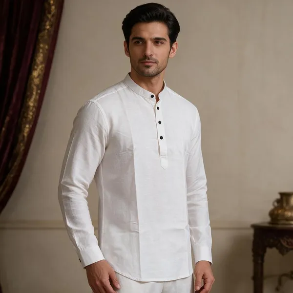 White_Linen_Straight_Kurta_For_Men