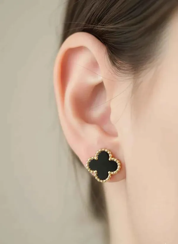 Black_Enamel_Clover_Stud_Earrings_18k_Gold_Tone_Luxury_Jewellery